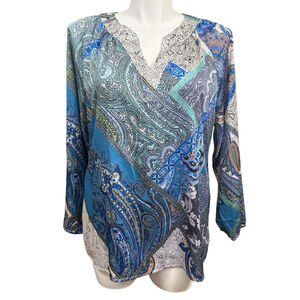 Chico's Blue & White Paisley Patchwork Blouse L